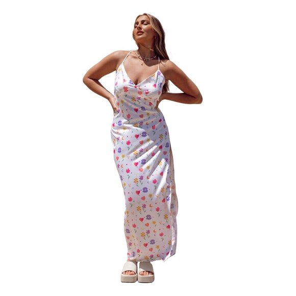 Princess Polly My Love White‎ Multi Floral Maxi Dress Crisscross Back Size 6 NWT - Picture 12 of 12